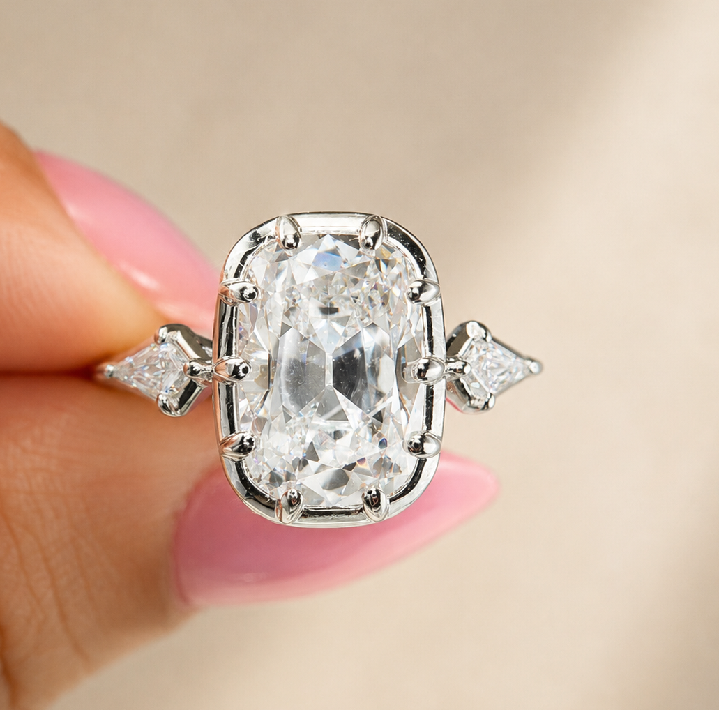 4.20  Carat Old Mined Cushion Cut Engagement Ring